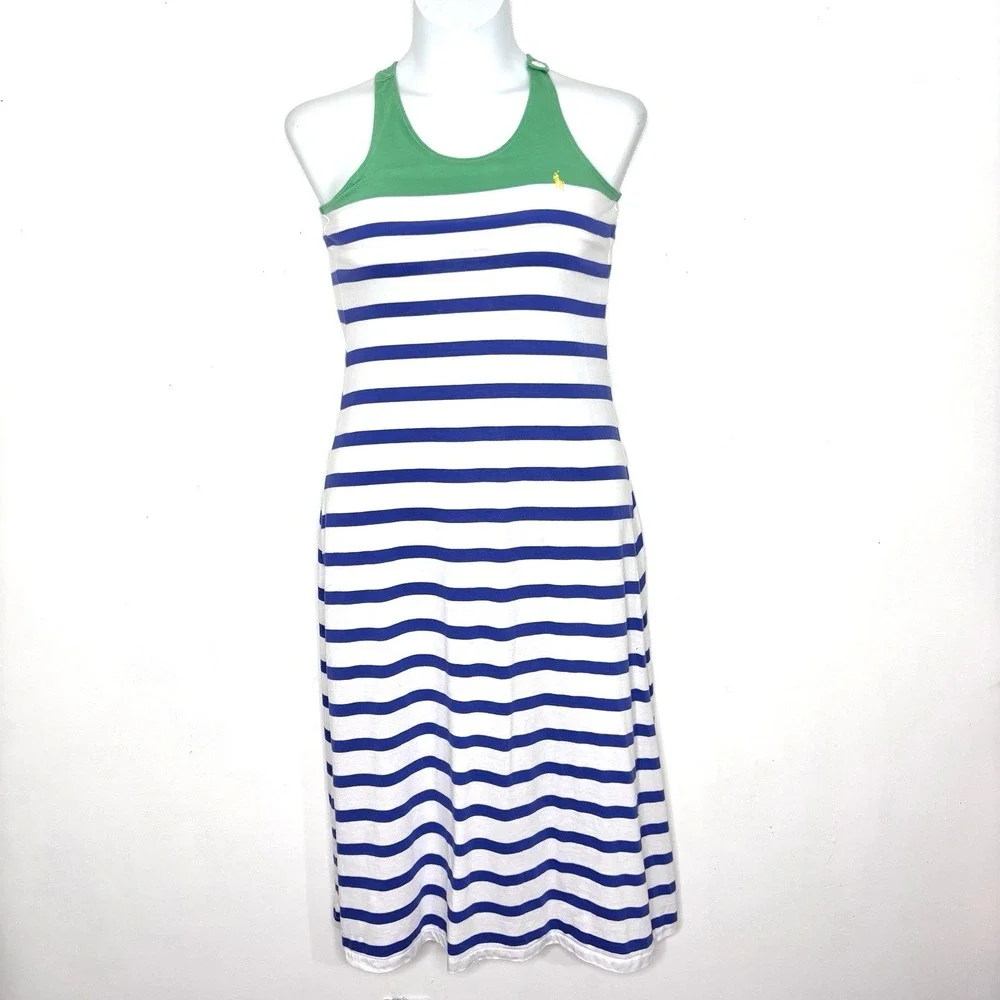 Ralph Lauren Polo Dress Girls Large 12-14 Maxi Racerback Coastal Vacation Beach
